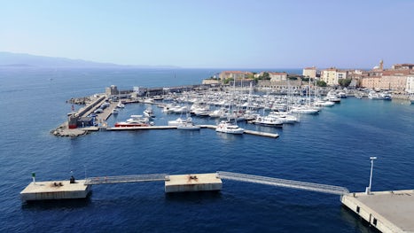 View from our deck of the port at Ajaccio (Corsica), France.  One of the be