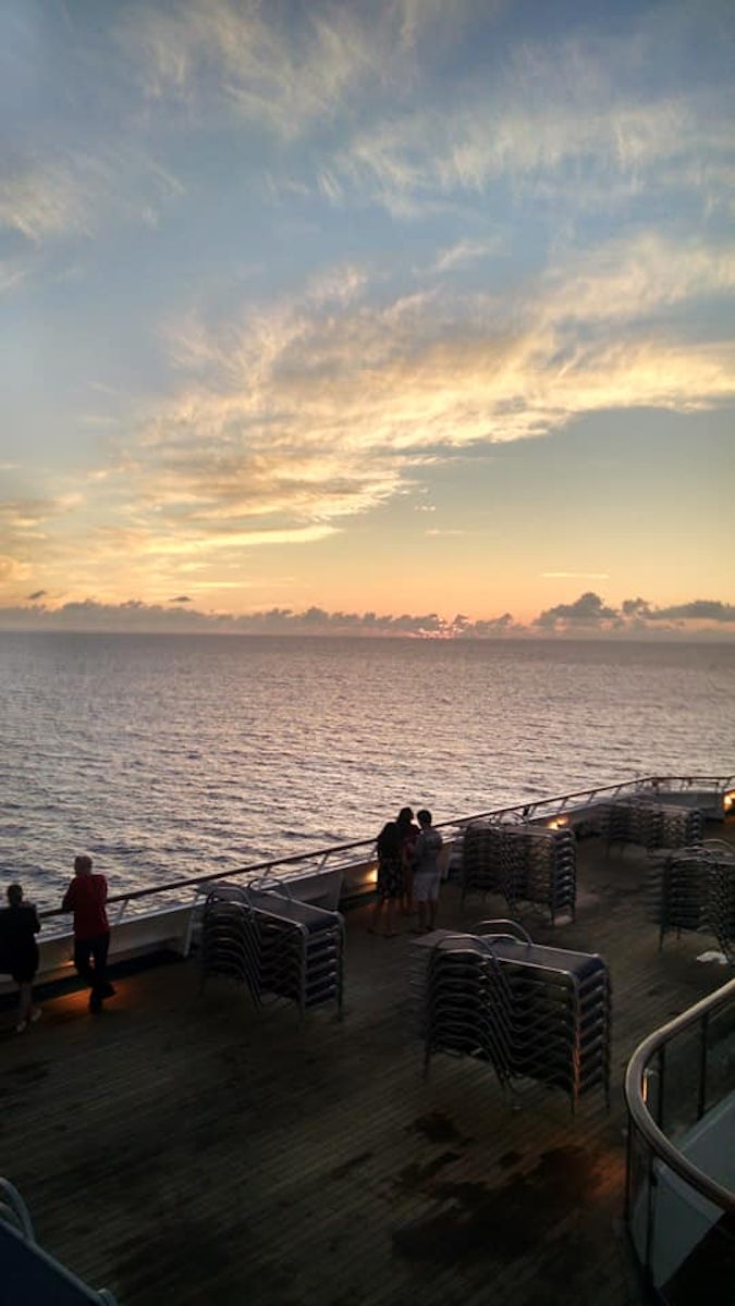 Mornings as the sun is coming up on Carnival Liberty,