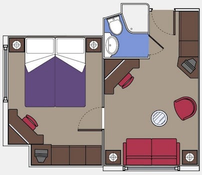 Cabin 9003 layout. This cabin is like a suite with a separate bedroom, but