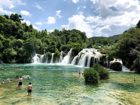 Ship excursion from Split to Krka National Park waterfalls. There was a bus
