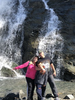 Us at the base of the waterfall