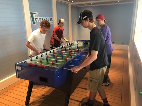 A giant foosball table in the Clubhouse area.