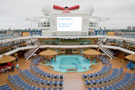 The Beach pool on the lido deck was the main gathering area on the boat (us
