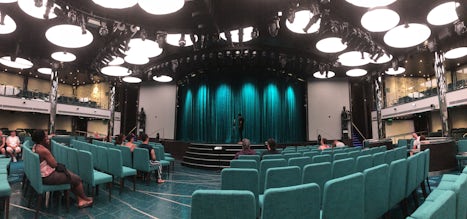 A panoramic view of the Liquid Lounge, the main theater on the boat.