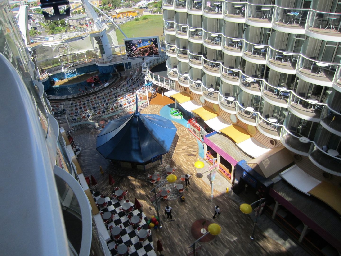 View of the back of the ship in Falmouth, Jamaica from Boardwalk room 12709