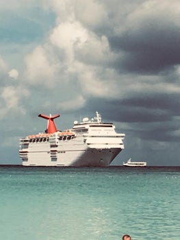 Carnival Elation anchored offshore Half Moon Cay