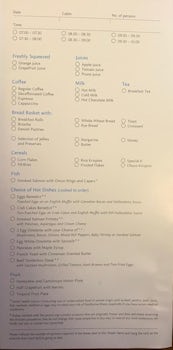 suite breakfast menu for room service. you can order other things as well s