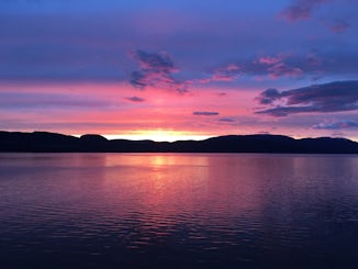 Sunset leaving Stavanger, Norway. It kept getting more and more beautiful b