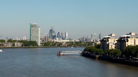 The London skyline from the Thames at Greenwich.