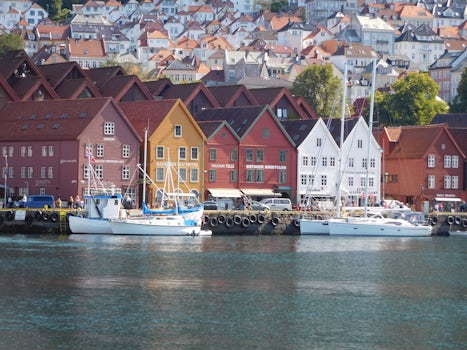 Bergan, Norway has many colorful waterfront buildings.