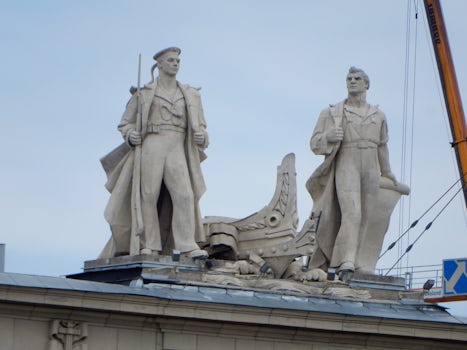 Statues on top of the buildings adjacent to Alexander II Square, St. Peters