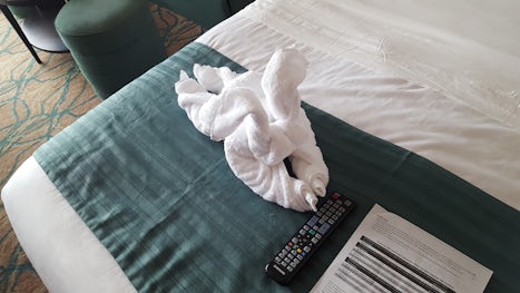 Bunny in the bed from room service.