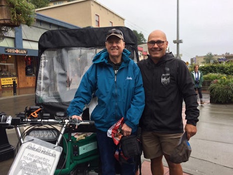 Alaska Pedicab-Juneau, owner James and my husband. It was a cold wet day in
