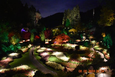 The Sunken Gardens (a garden in the Butchart Gardens) at night.