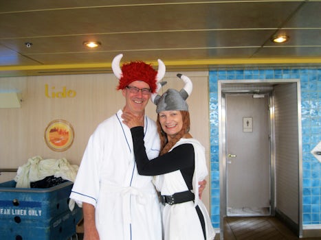 Preparing for the Polar Plunge with encouragement of Cruise Director Linda.