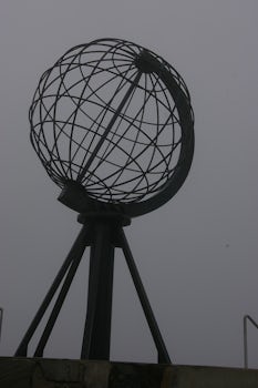 The globe standing at the most northerly part of mainland Europe at 71degre