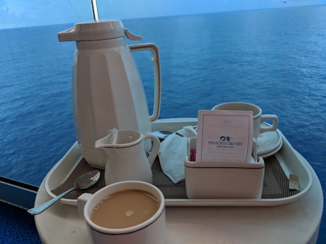 Cruise privilege is having your coffee on the balcony with calm seas