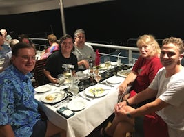 First night on cruise. During dinner.