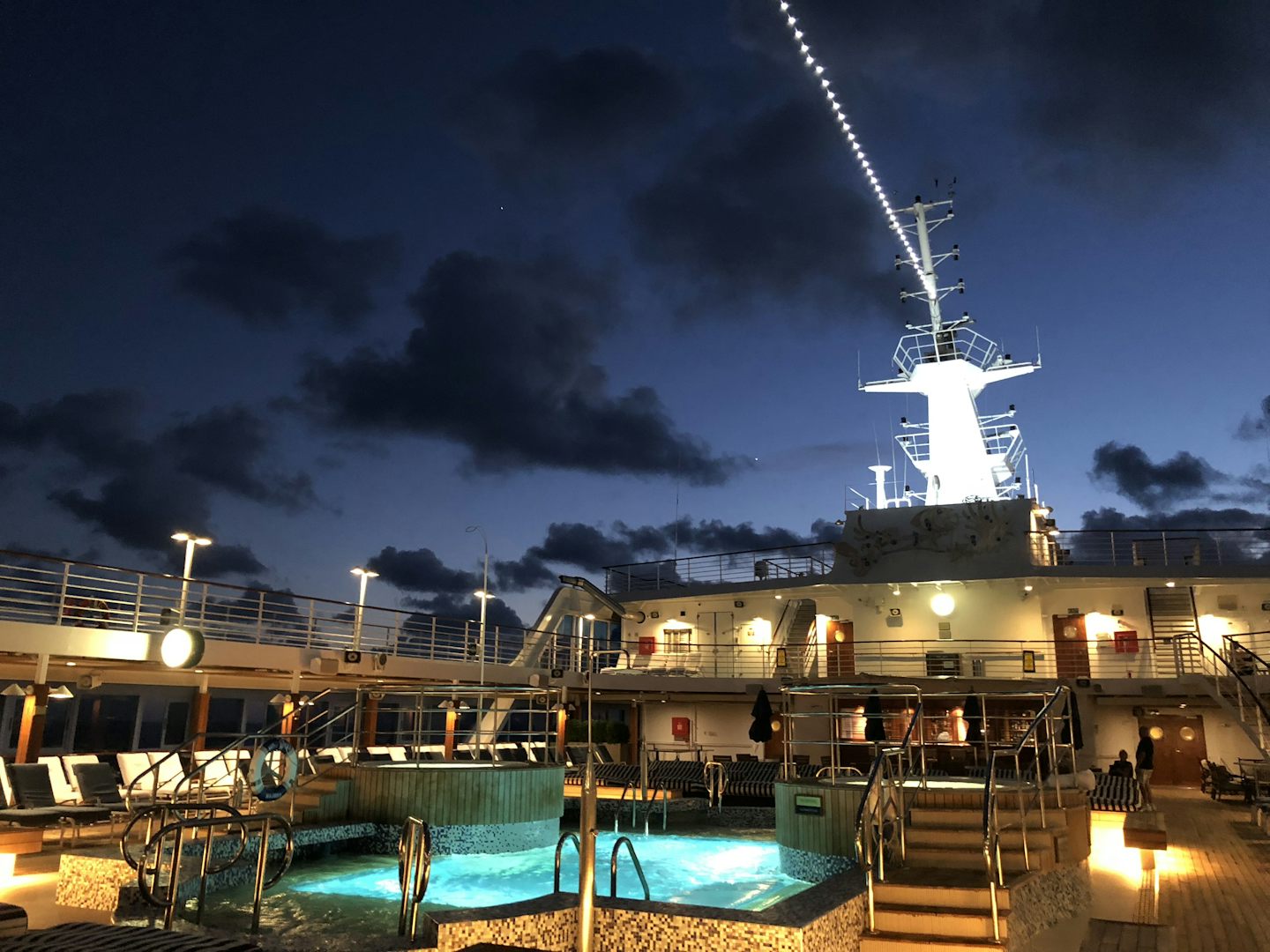 Evening photo of pool deck on Sirena