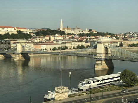 Looking at the Chain Bridge and Buda from our Sofitel Room.