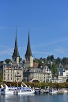 Twin spires of Church of St. Leodegar  Lucerne, Switzerland