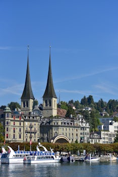 Twin spires of Church of St. Leodegar  Lucerne, Switzerland