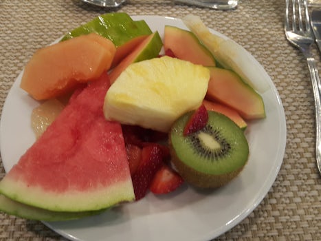 Variety of fruits for breakfast in the buffet dinning room.