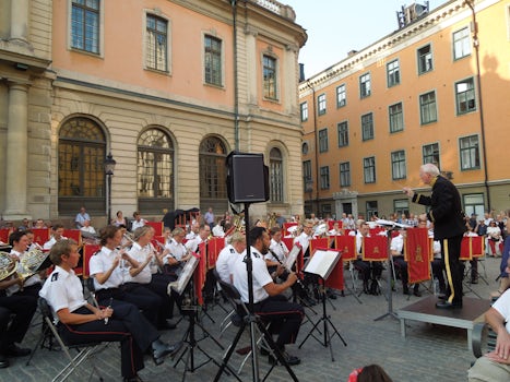 symphony band playing outside Nobel Museum, Stockholm