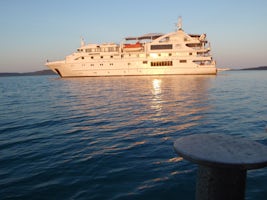 Early morning leaving the Coral Discoverer for an excursion ashore.