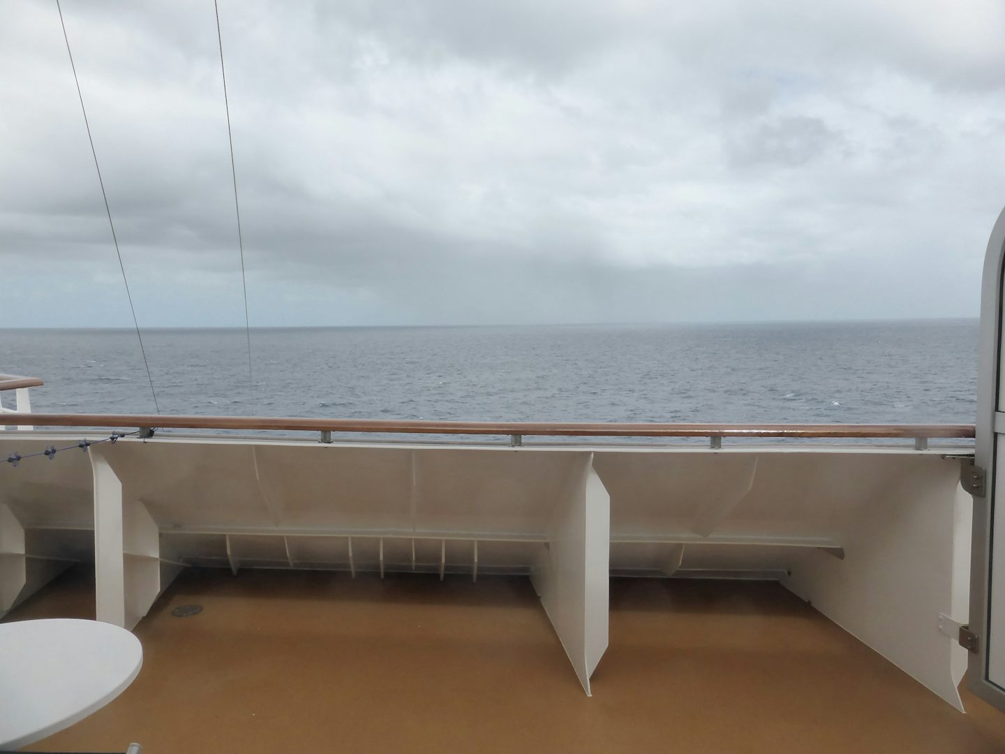 Forward looking view from Stateroom M105 and its balcony.