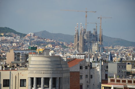 View of Sagrada Familia from top of Barcelona Cathedral
