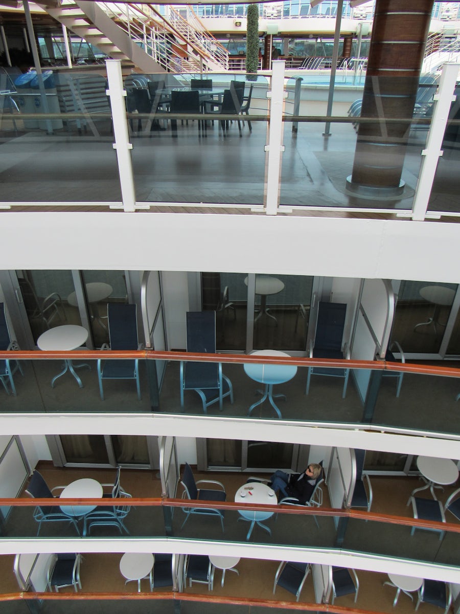 View of the balcony cabins on the Regal Princess as seen from the SeaWalk.