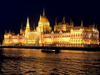 1st night on boat - cruise past Parliament buildings in Budapest.