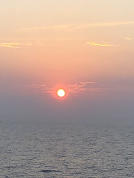 View of sunset from the ship over the Aegean Sea
