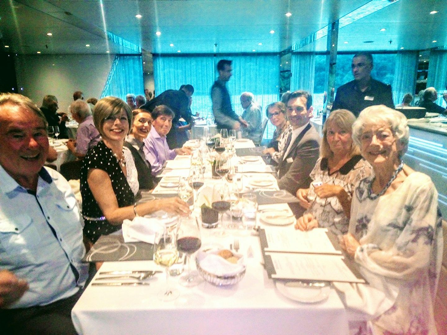 Dinner on board, international blend of table companions, superb food and w