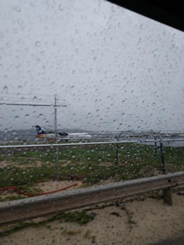 Plane landing in rain