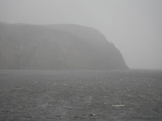 Saguenay Fiord in a snow squall.