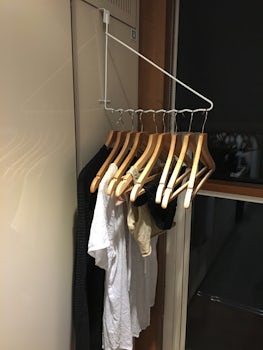 My special hanger for hanging wet clothes up to dry... right in front of the drop down window. Brilliant