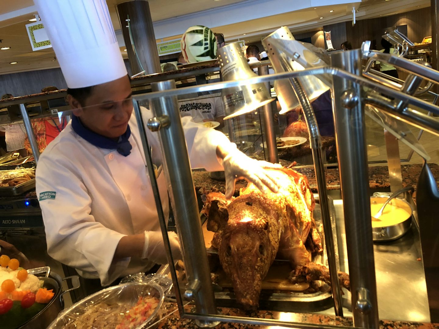 Whole roasted pigs in the Garden Cafe buffet!