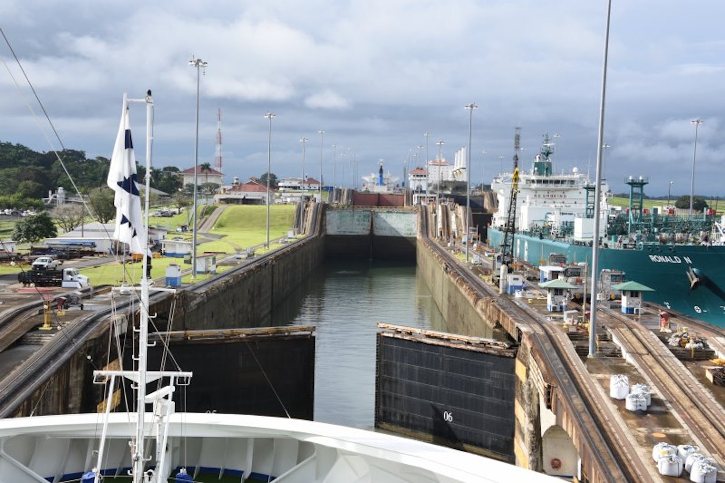 We are about to enter the first set of the Lake Gatun locks at the Panama C