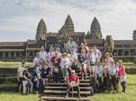Tour group enjoying the ruins in Cambodia.