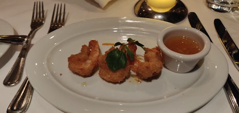 Deep fried shrimp appetizer (MDR dinner, Boston night)