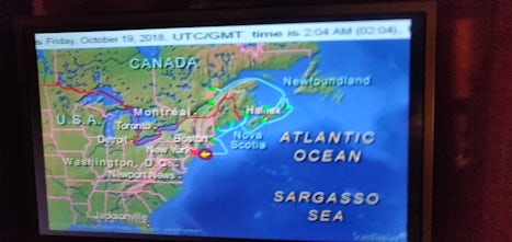 Stateroom TV showing the ship's voyage on the last day. This navigation