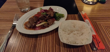 Orange peel beef with rice at Orchid Garden.