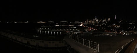 Night view of San Francisco and the Bay Bridge from the forward Sky Deck