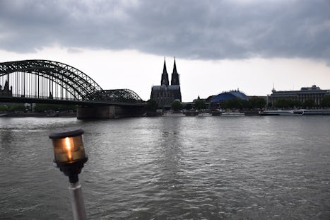 View of Cologne from the Ingvi as a light rain falls.