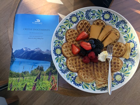A waffle with the strange brown Norwegian cheese!