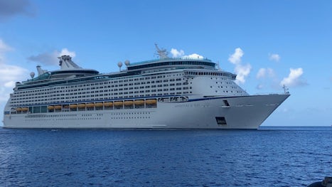 Adventure of the Seas from the tender boat in the Grand Cayman.