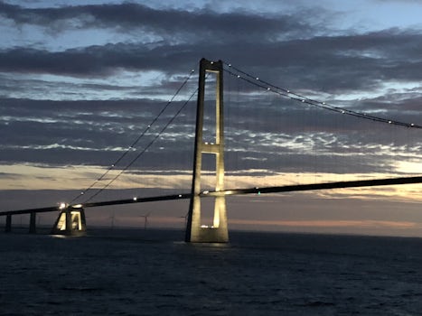 Sailing beneath 'The Bridge,' between Denmark & Sweden.