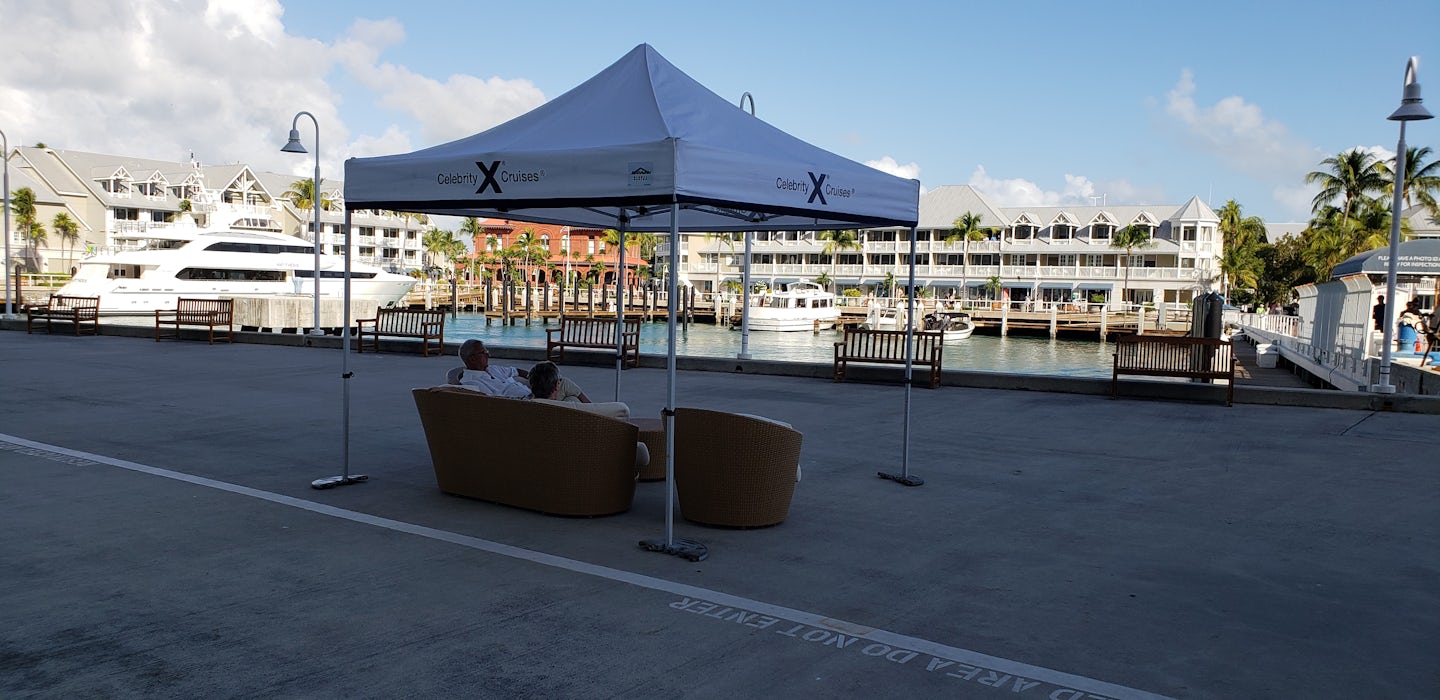 They set up a tented lounge by the ship at port for waiting @ Key West